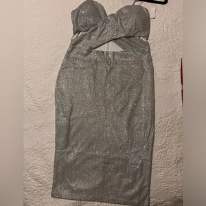 Hello Miss Silver Glitter Cut Out Party Dress Size M